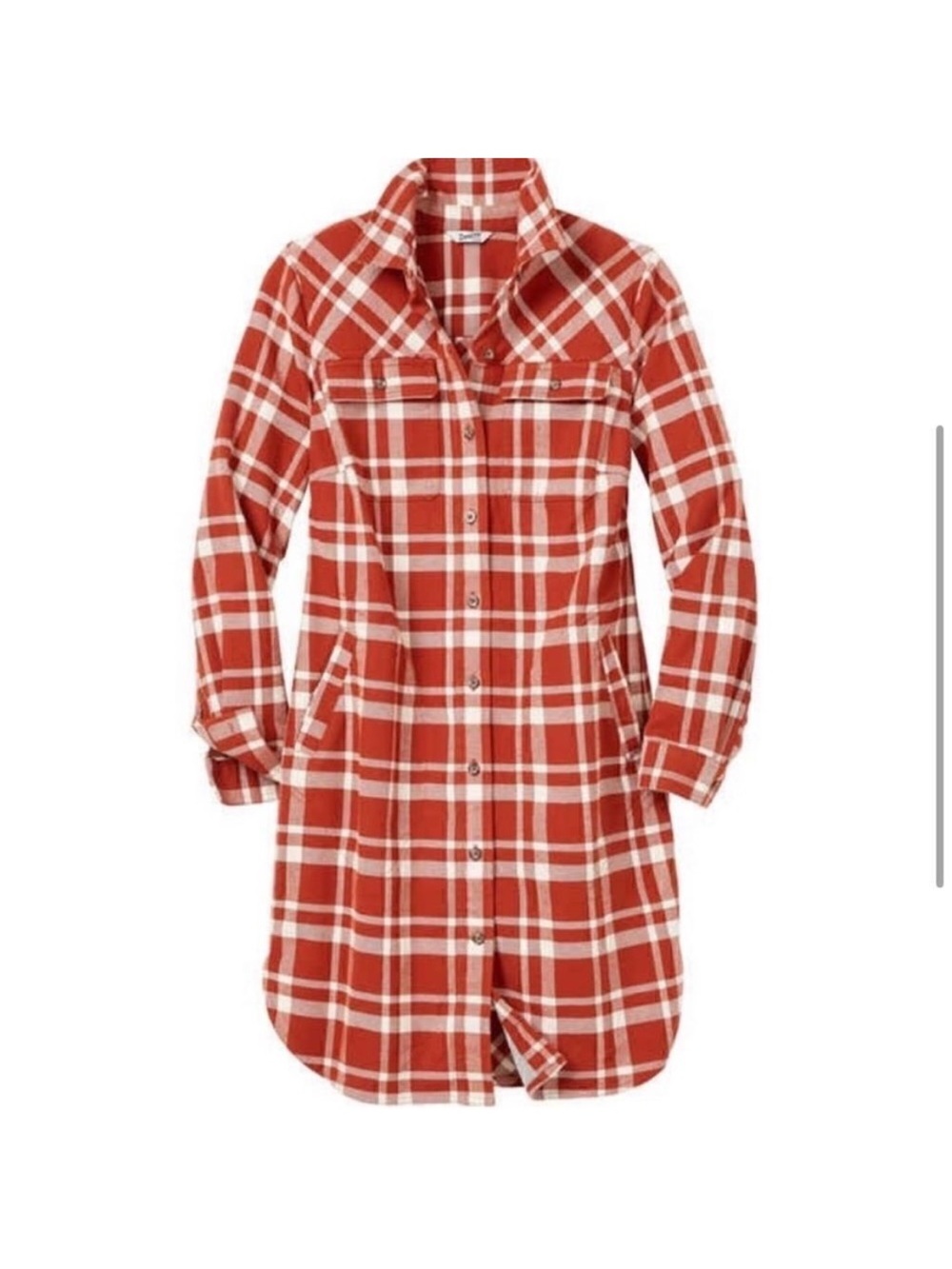 Duluth Trading Co Folklore Flannel Duster in Rusty Red/Putty Plaid